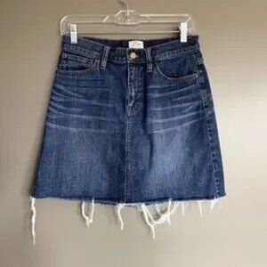 J. Crew Raw Hem Cut Off Denim Blue Jean A-Line Skirt